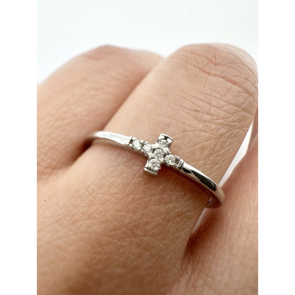 925 Sterling Silver Dainty Cross Ring Stackable Size 8